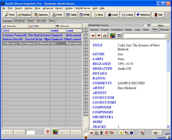 music database, browser viewer