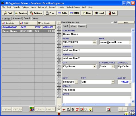 donation database template simple