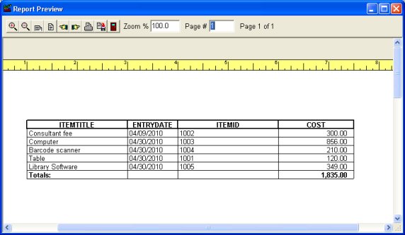 cost table report