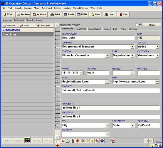 stakeholder database template, general information