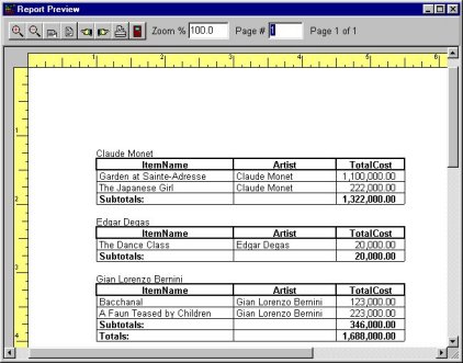 Real Estate Agent software report preview table