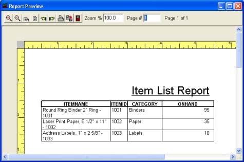 stockroom inventory item report