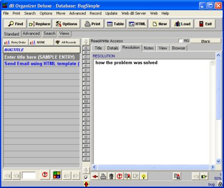 bug problems database software