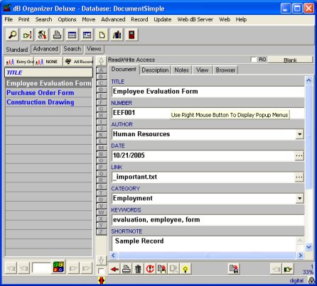 digital document manager, database