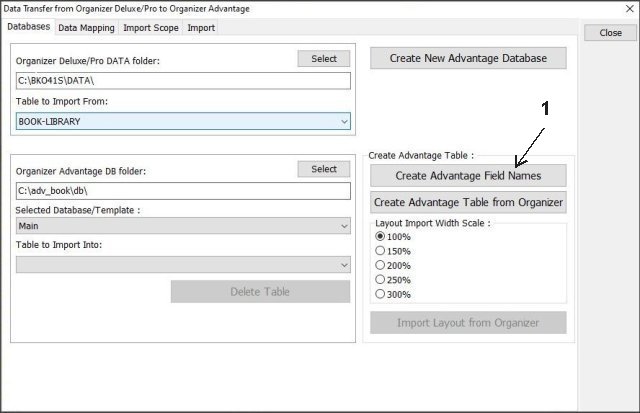 open define field names window