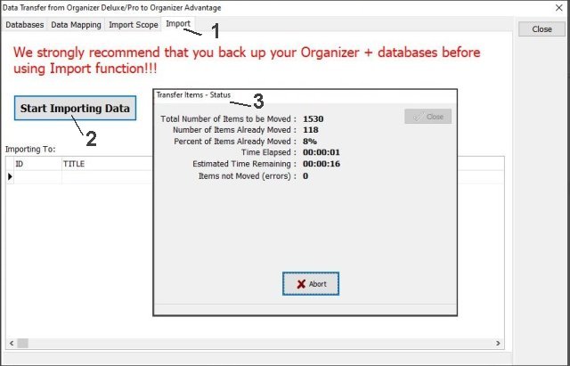 review data transfer status window