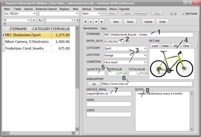 data entry controls, field types, sample table