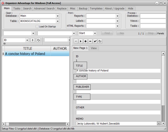 organizer advantage, enter data, field names, data entry names