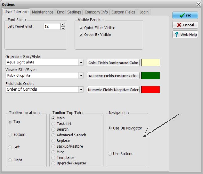 organizer advantage, enter data, select navigation type