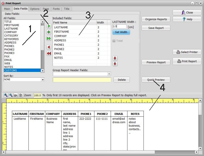 address list report, include all fields