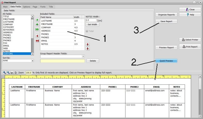 address list report, review report layout