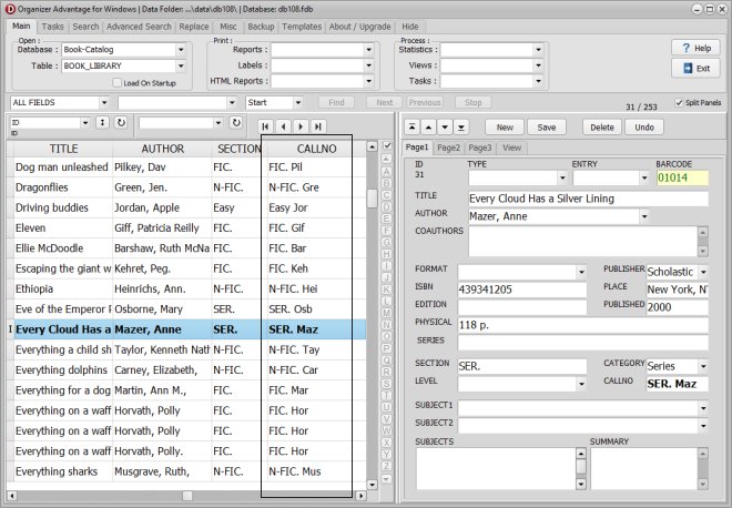 run sql, update call number data field, result