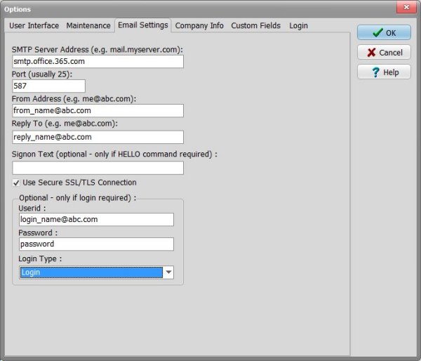 options, email settings for office365