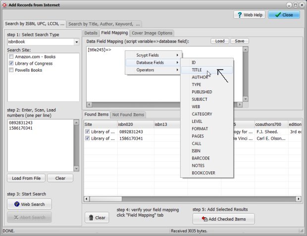 web search, catalog from the web, how to define mapping, choose data field