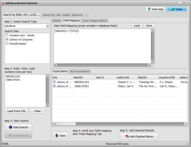 web search, catalog from the web, how to define mapping, data field listed