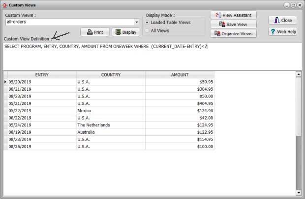 custom 
views, enter new sql query