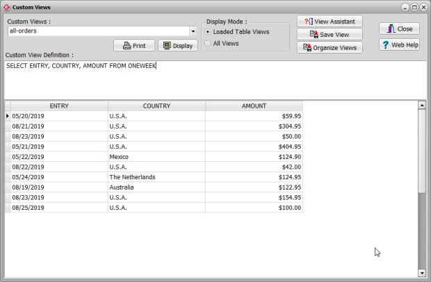 custom views window, with predefined views