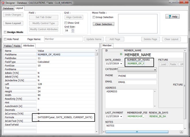 designer, calculated field, membership, member number of years