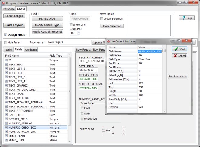 numeric field type, check box, control attributes