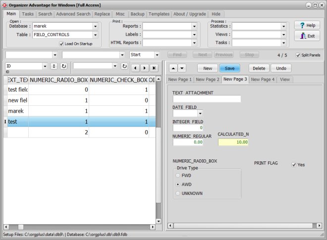 numeric field type, check box