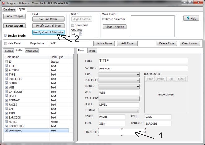 text field type, combo box control type, sql list