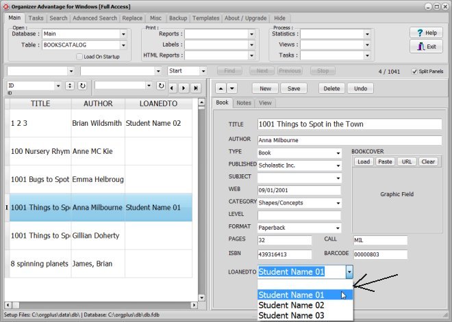 text field type, combo box control type, sql list, loaned to