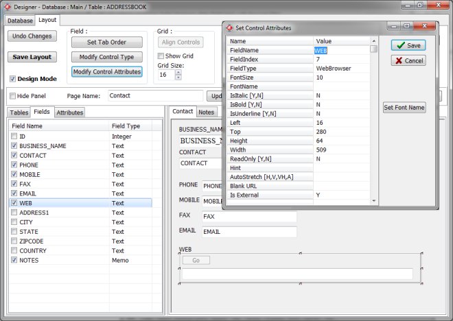 text field type, web address control type, set external web address control