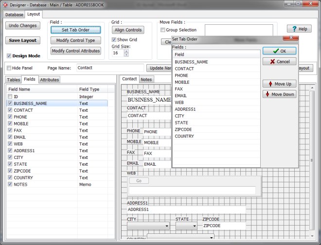 designer, layout panel, set tab order