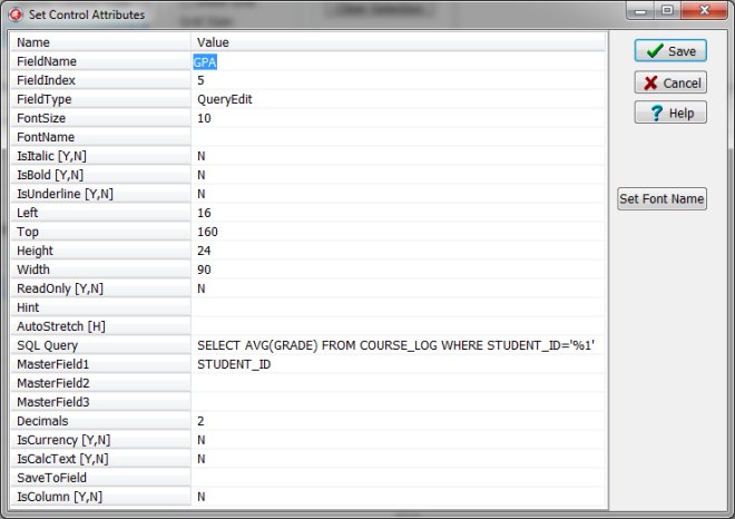 queryedit, sql query field, organizer students, gpa