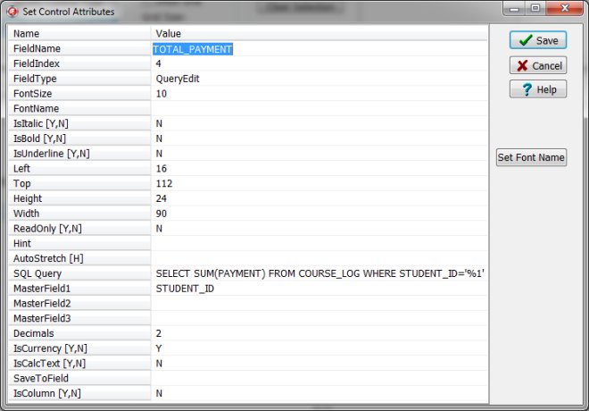 queryedit, sql query field, organizer students, total payment