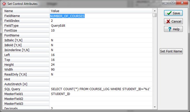 queryedit, sql query field, organizer students, number of courses