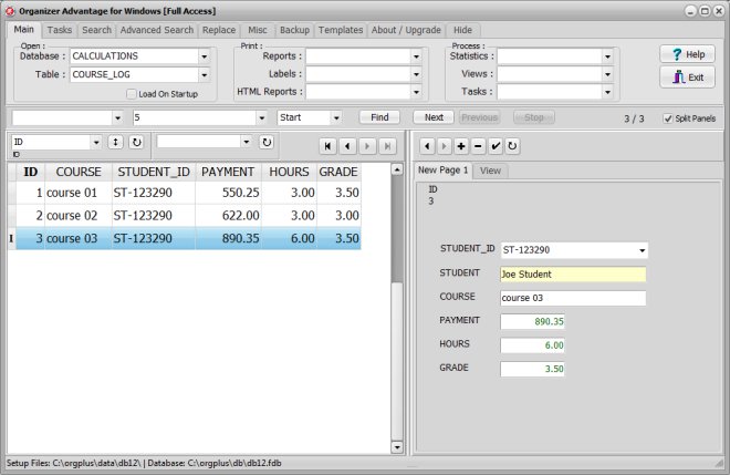 queryedit, sql query field, organizer course registration log