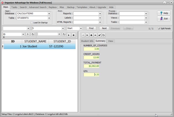 queryedit, sql query field, organizer students