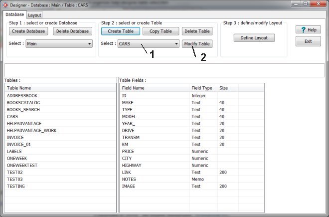 designer, modify table