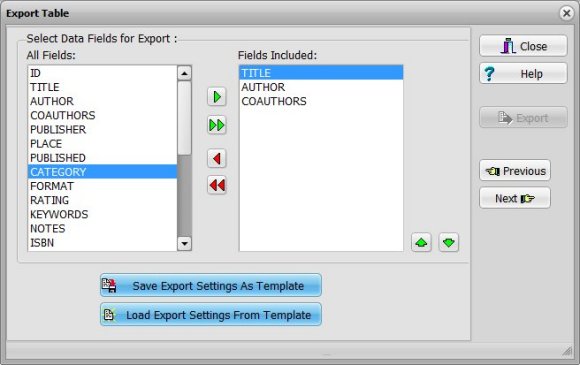 export sample, select data fields