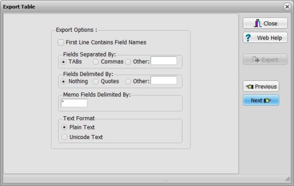 export sample, select delimiter separator