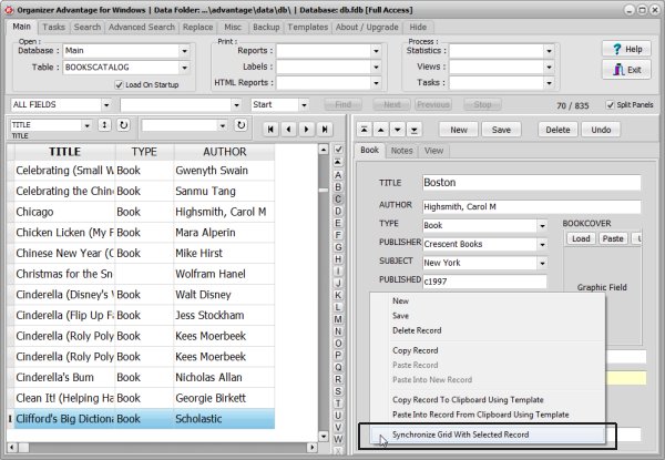 synchronize selected record and record grid