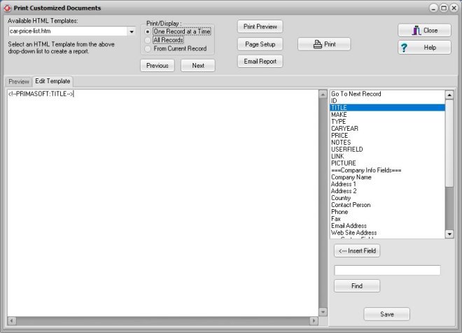 html report, car price catalog, step 1, insert car title field