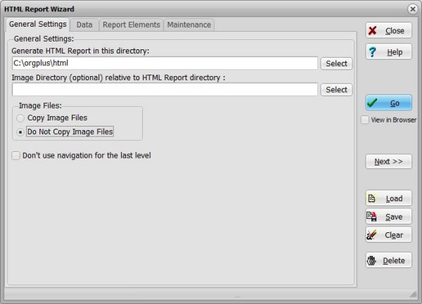 html report wizard window, define html report folder, define image folder