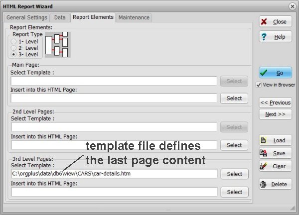 html report wizard, how to, html car listing report sample, 01 3rd level setting