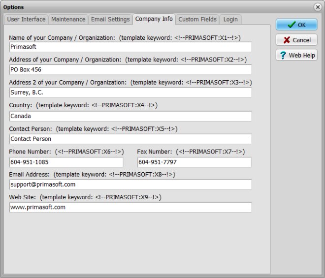 html report, edit create tempalte, define company info  and custom text