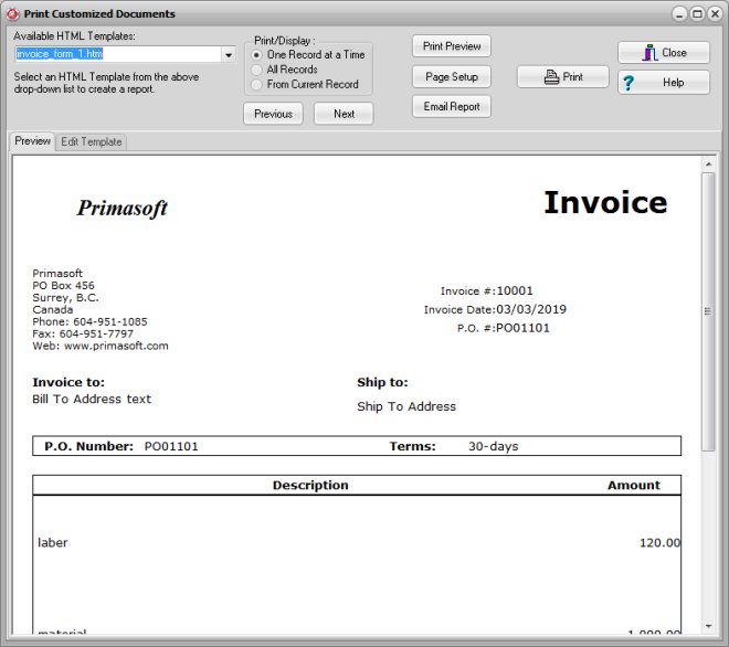 html report, invoice sample