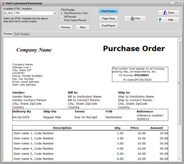 html report, purchase order sample 