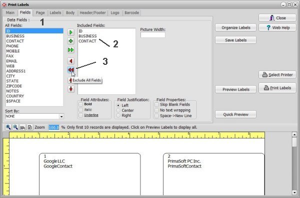 print address labels, print labels window