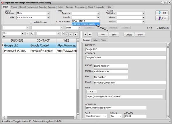 print address labels, print address labels from main window