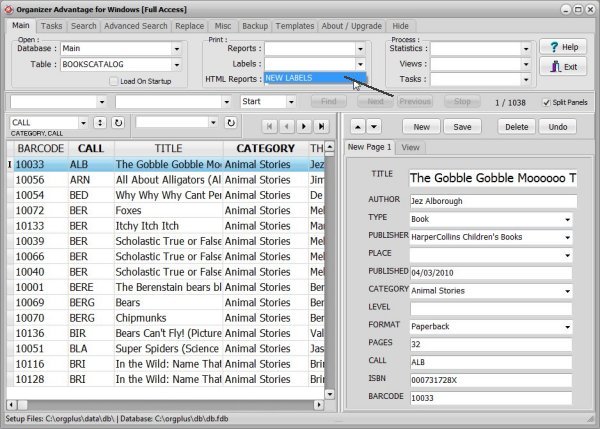 book catalog, create spine and barcode labels