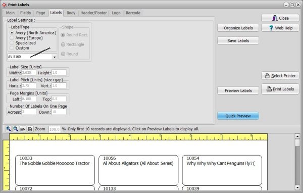 book catalog, create barcode labels, select barcode label type