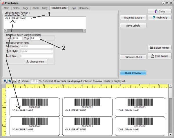 book catalog, create barcode label with library name