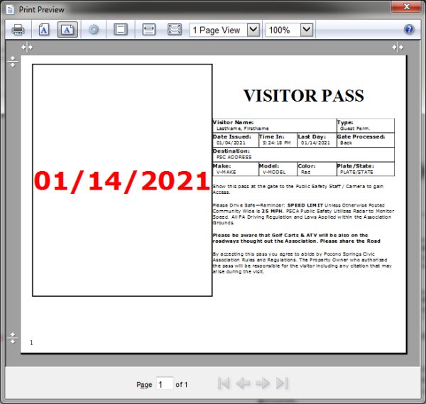 print visitor pass from the database