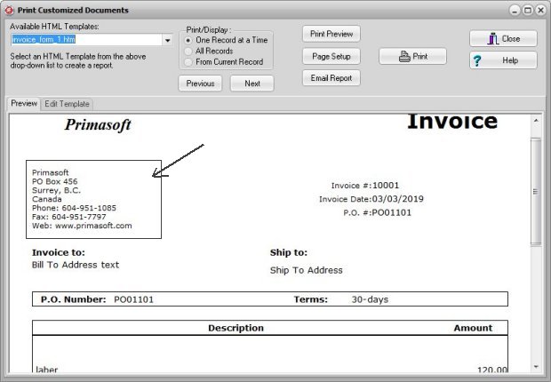options, company information, result sample, invoice